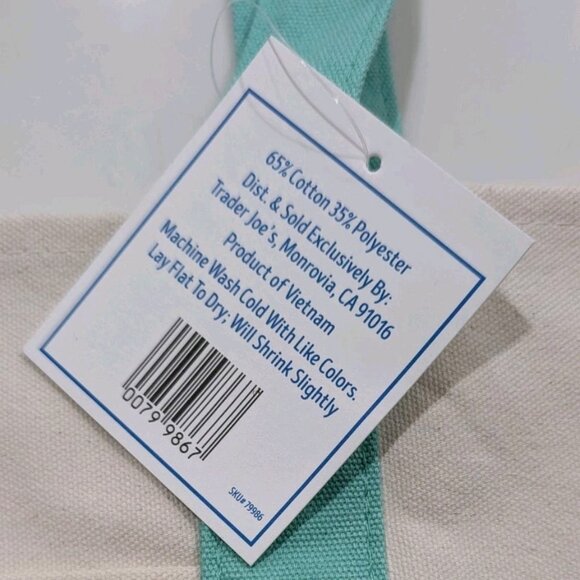 NWT Trader Joes Mini Pastel Canvas Tote Bag Green - Picture 4 of 5
